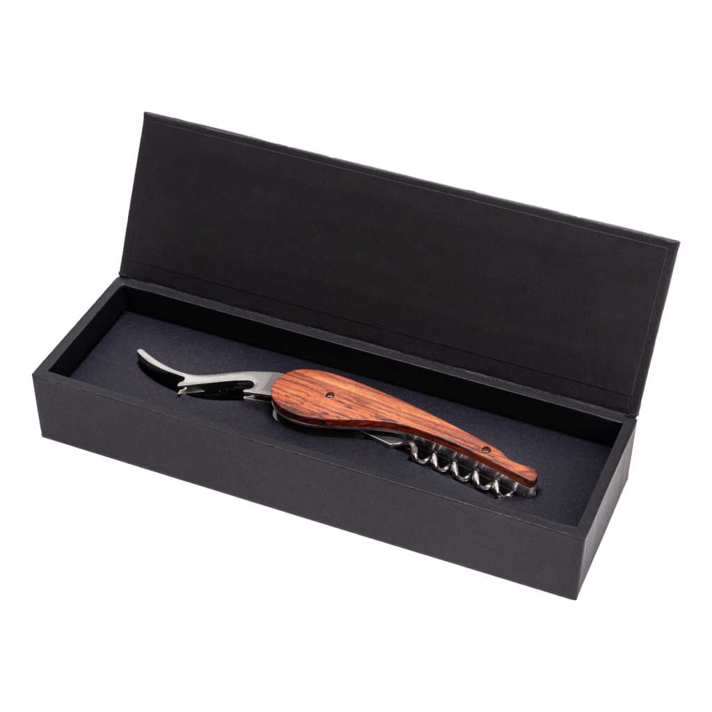 Rosewood sommelier corkscrew in its box